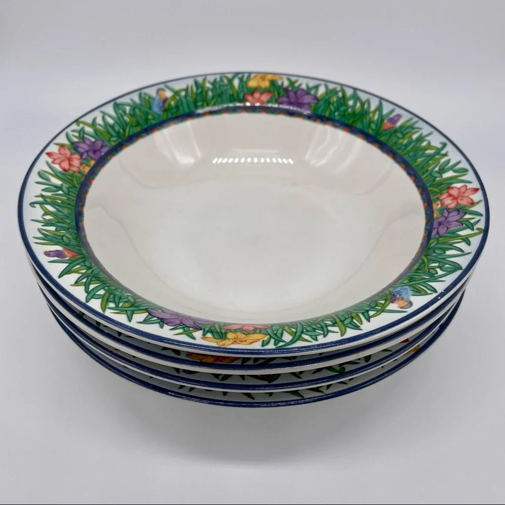 Set of 4 Rare Gabbay Jungle Pattern Cereal Soup Fruit Bowls Replacements Spring